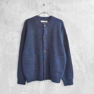 Heavy Wool Round Cardigan Indigo